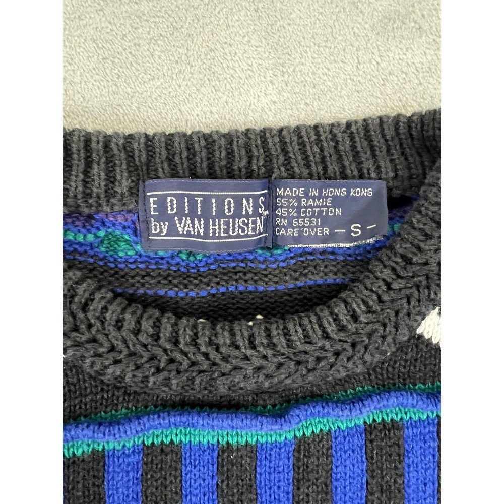 VINTAGE Editions by Van Heusen Sweater‎ Mens Small Black Multicolor Crewneck 90s - Picture 3 of 6